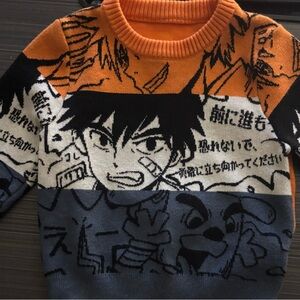 Toddler’s Graphic Sweater - Orange, Black, Gray Anime